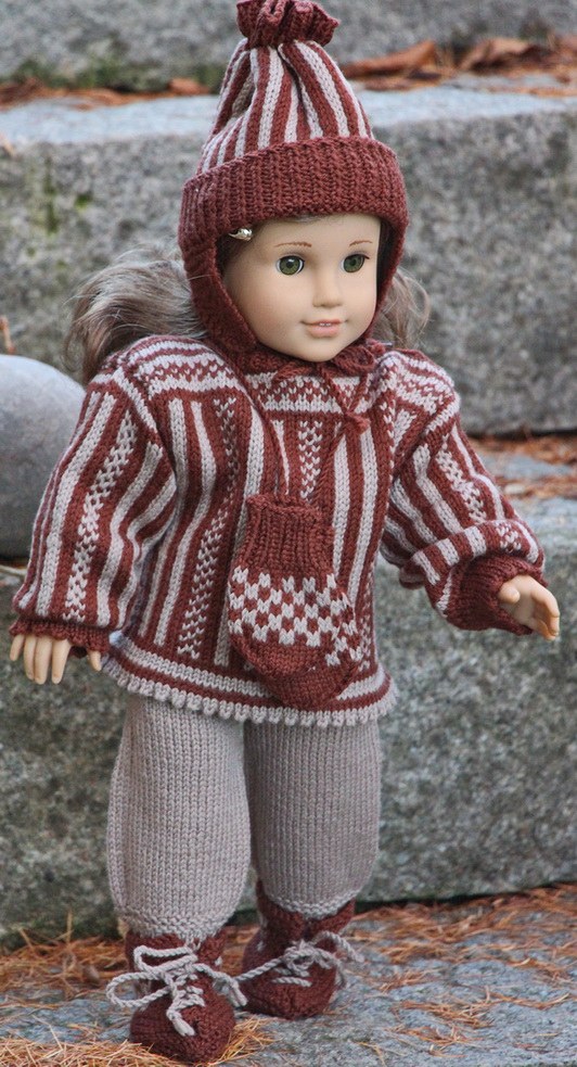 knit doll clothes with Målfrid's design knitting patterns