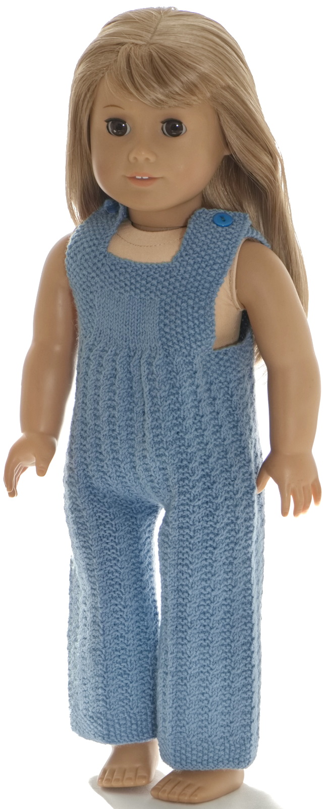 Here you will find a pair of beautiful blue pants (overall) for your doll.