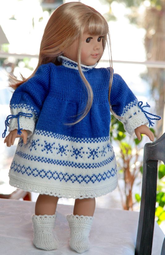 design strikkemønster 0039 Christiane kjole American girl doll