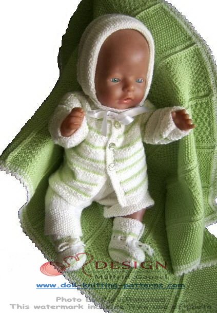 Doll knitting Model 0003D CHRISTINA - Cardigan, Bonnet, Romper, Socks and Blanket