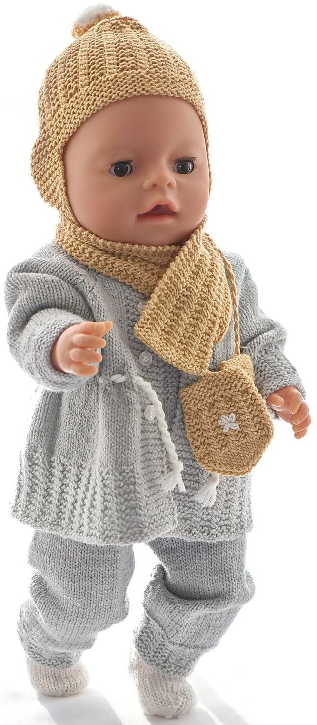 Cute Doll Clothes: Grey Knitted Pants and Jacket with Yellow and White Accents