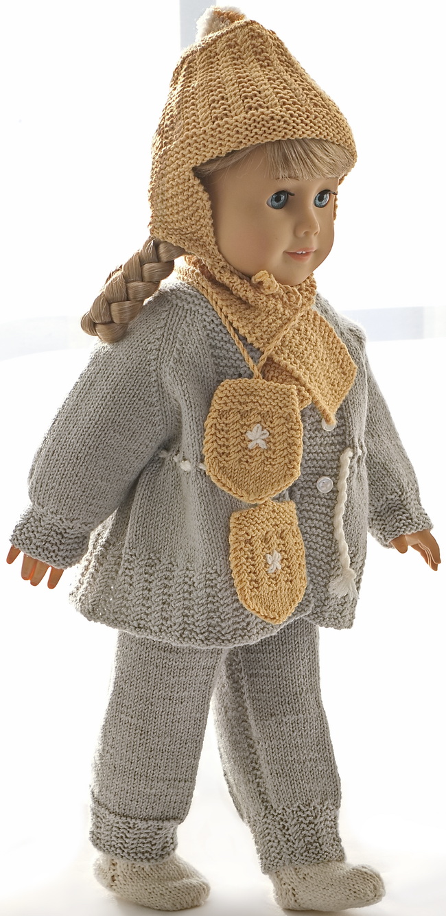 DIY Knitted Doll Clothes: Grey Pants, Yellow and White Accessories