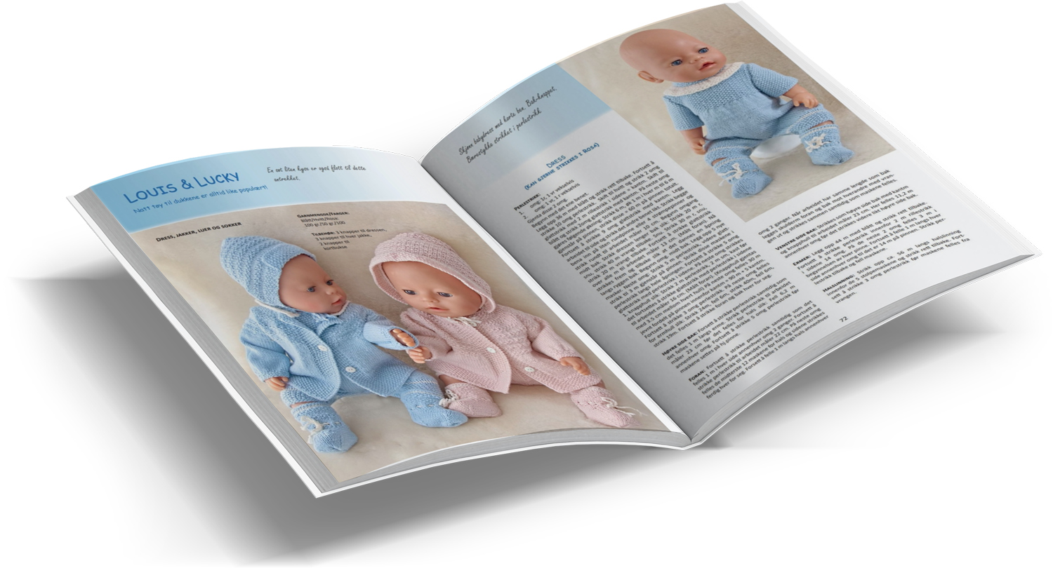 Doll Knitting Pattern - Louis & Lucky
Jackets, pants, cap, bonnet and socks
Lovely baby clothes for Newborn babies!